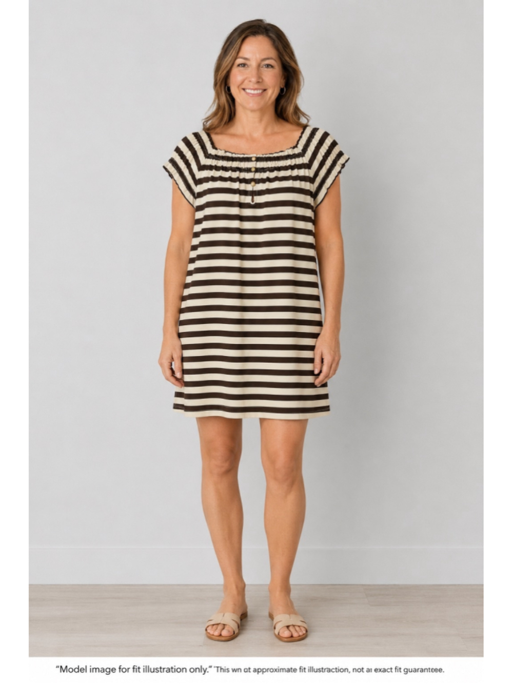 Jude Connally Dress Womens Small Brown Cream Striped Ruffle Sleeve Stretch USA